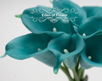 Real Touch Oasis Teal Calla Lilies for Bridal Bouquets, Wedding Centerpieces, Home Decorations, Boutonnieres, Corsage