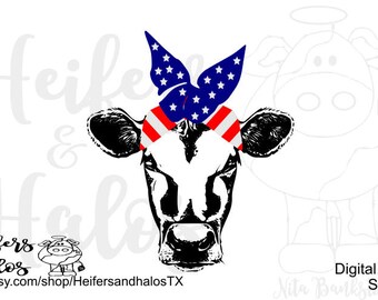 Patriotic Bandana heifer svg, png, pdf, eps, dxf cut file for cricut and silhouette, t-shirts, decals, yeti cups, 4th of July patriotic