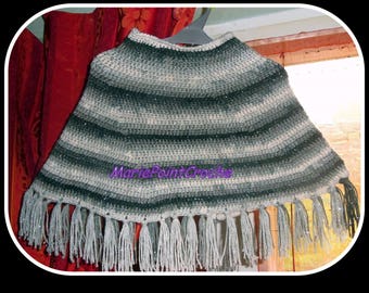 Black White grey gradient girl poncho