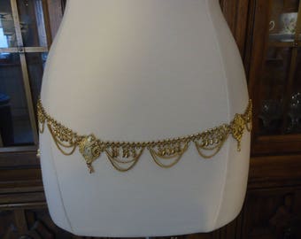 Vintage Gold Tone Bali Style Metal Belt, Adjustable 32 - 35"