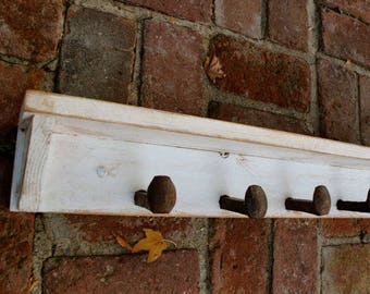 Wooden shelf with spikes Shelf wood Coat rack hooks Reclaimed wood shelf Natural wood decor Rustic towel rack Housewarming USA 32 6 Spikes