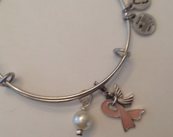Cancer, Cancer Awareness, Pink Ribbon, Breast Cancer Awareness Charm Bracelet, Pink Ribbon Charm Bracelet, Pink Ribbon Charm