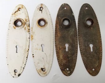 Old Antique Painted & Rusted Beaded Back Plates, E0054