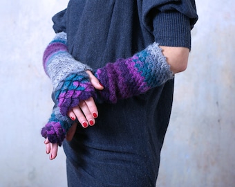 Fingerless Gloves Extra long Arm warmers Fingerless mittens Crocheted Handmade texting gloves Wrist warmers violet burgundy turquoise grey