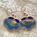 Laurel Burch Turquoise Cobalt Blue Lotus Flower FANS Cloisonne Earrings French Earwires Vintage Jewelry 1980s