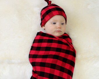 Red Buffalo Swaddle & Newborn Hat