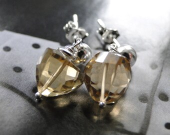 Sterling Earrings Golden Quartz Earrings, Whiskey Quartz Earrings, Sterling Silver Posts, Gift for Her, Accessories
