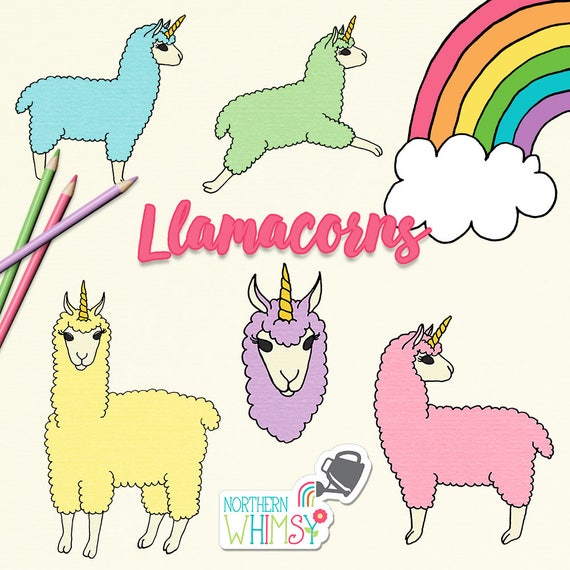 Llamacorn Clip Art llama  unicorn  and rainbow illustrations