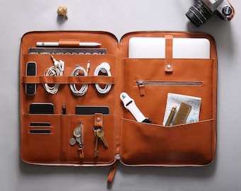 MacBook Pro 13" & iPad Pro 12.9" Nomad Leather Cord and EDC Organizer | Leather Travel Organizer for cables, cords, tools, apple watch.