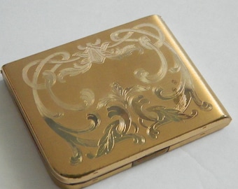 Vintage Art Nouveau Style Gold Tone Powder Compact Elgin American