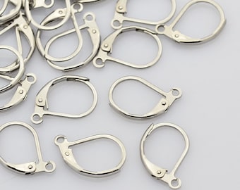 10 Pr. Platinum Tone 304 Stainless Steel Lever Back Earring Components 10x15mm (B139f)