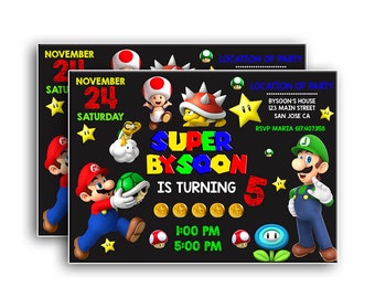 Super Mario Invitation,uper Mario Printable Invitation, Mario Digital File, Super Mario Birthday Party Invitation, Luigi, Yoshi, Mario