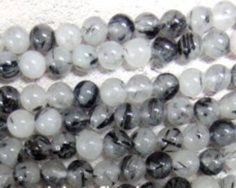 Black Tourmalian Quartz 8mm Round Smooth