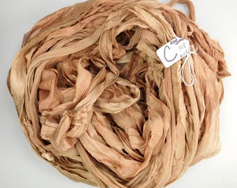 Sari silk ribbon, Silk Chiffon sari ribbon, Silk Sari Ribbon, Redwood chiffon ribbon, weaving supply, crochet supply, wide sari ribbon