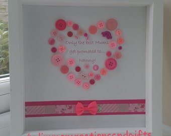 Button love heart gift box frame- Mum/Nanny