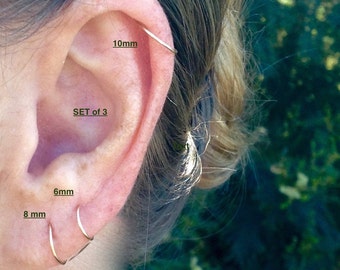Silver Cartilage Hoop Earrings - Tiny Sterling Silver Earrings - Endless Hex Helix Hoops - Cartilage Hoops - Small Silver 6mm 8mm 10mm Hoops
