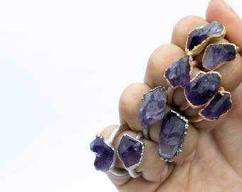 Amethyst statement ring | Amethyst birthstone jewelry | Stackable amethyst ring| Raw amethyst jewelry | Amethyst stacking ring