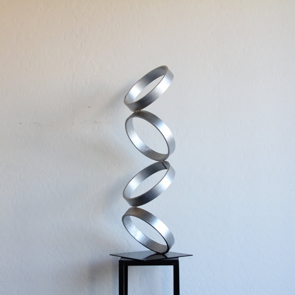 Mid Century Modern Metal Sculpture Art Abstract Simple
