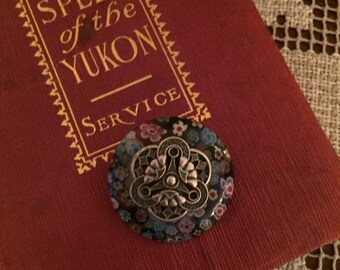 Vintage Jewelry - Millefiori Glass Brooch with a Pewter Center