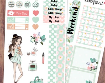 daisy happy planner stickers/weekly kit stickers/planner girl stickers/makeup stickers/fashion girl stickers/EC vertical kit/foral/ MK003