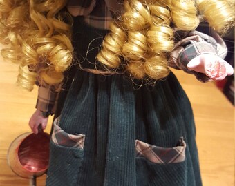 Creepy, scary, porcelain doll. Farmer girl, zombie girl, dead doll