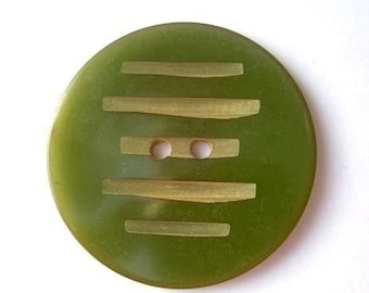 Antique bakelite vintage button, collectibles, olive green color, tested positive for bakelite, carved, large, 34mm