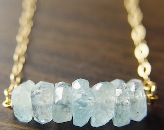 Aquamarine Nugget Necklace - 14k Gold Fill
