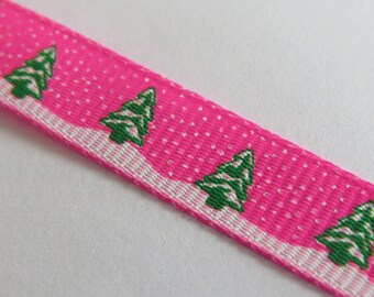 Pink Ribbon dark grosgrain patterned snowy trees