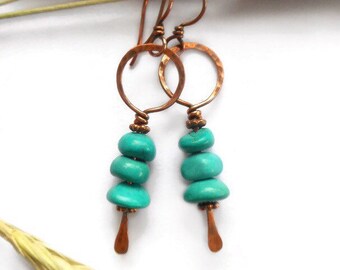 Turquoise dangle earrings, wire earrings, boho earrings, boho jewelry, tribal earrings, bohemian earrings, bohemian jewelry, tribal jewelry