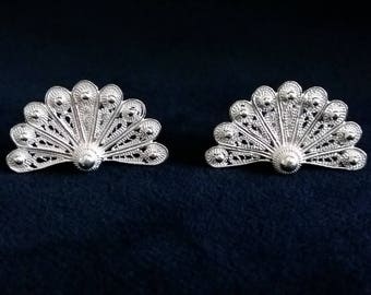 Spanish Fan Earrings, Sterling Silver Earrings, Filigree Earrings, Silver Studs, Flamenco, Filigree Studs, Filigrana Cordobesa, Gift Idea