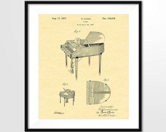 PIANO Patent Poster - 1937 Zaiser Piano Design - Piano Print, Piano Music Art, Musical Instrument Print, Digital Download, Wall Art Print