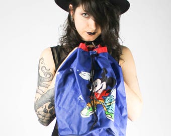 Vintage Blau Micky Maus Turnbeutel Umhängetasche Kleiner Rucksack Kinder Disney Punk Trash Alternative Boho Hippie Festival Hipster