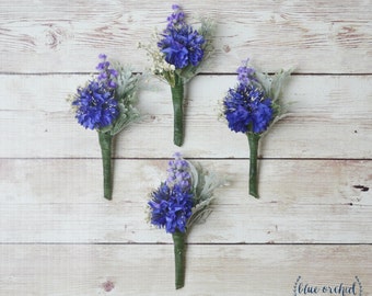 Blue Boutonniere, Silk Flower Boutonniere, Boutonniere, Wedding Boutonniere, Cornflower Boutonniere, Royal Blue, Lavender, Groom, Groomsmen