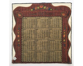 1963 Calendar handkerchief, French language, with original Stoffels sticker, hankie, hanky, H10