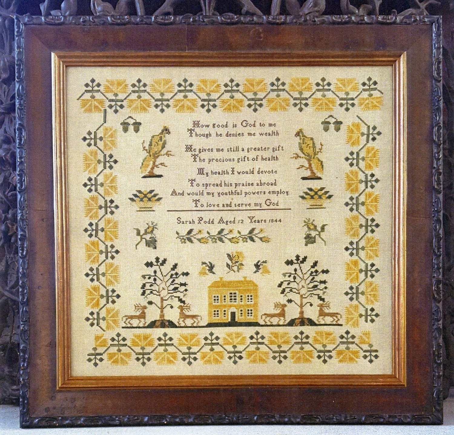 Sarah Podd 1844 Sampler Reproduction by Samplers Not Forgotten