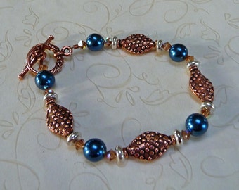 FREE SHIPPING - Blue and Copper Bracelet - B1019