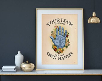 Vintage Art, Vintage Art Print, Vintage Floral Print, Vintage Poster, Vintage Palm Reading Print, Home Decor, Palmistry