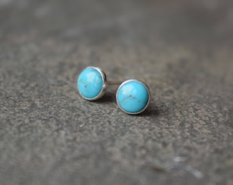 Turquoise Stud Earrings - turquoise studs, turquoise earrings, little round studs, natural turquoise jewelry, blue studs, everyday earrings