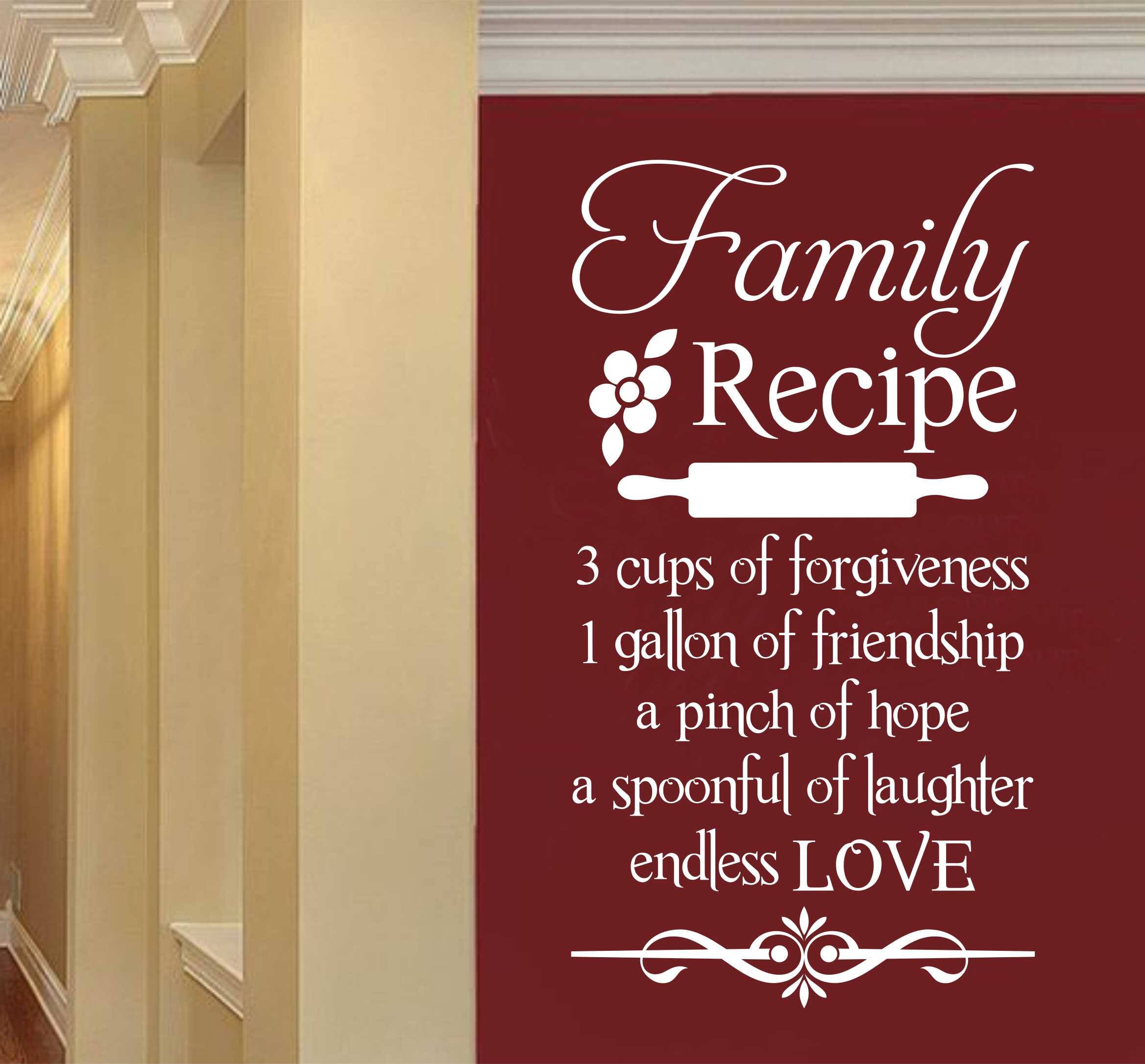 Family Recipe Kitchen Quote Vinyl Wall Lettering Vinyl