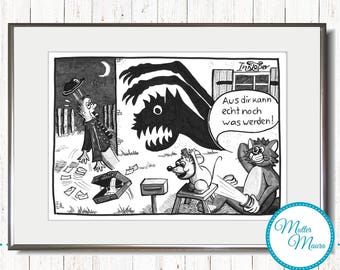 Graphic "Attack!" Original Cartoon Ink Drawing