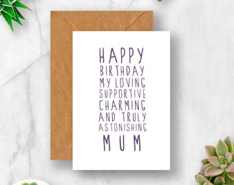 Sweet Description Happy Birthday Mum Card, Mum Card, Mum Birthday Card, Card for Mum, Card for Mum Birthday, Amazing Mum, Mummy Card