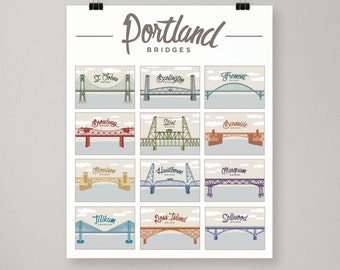 Portland Bridges / Illustrated Print / Portland, Oregon Poster