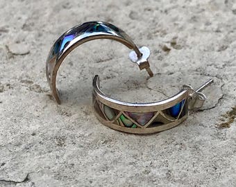 Vintage NF Abalone Half-Circle Earrings