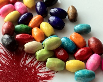 8 x 4 mm Assorted Color Rice Wooden Beads (.mmht)