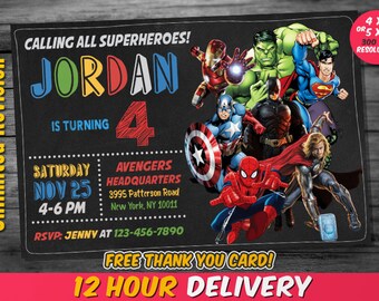 Superhero Invitation with FREE Thank you card / Superhero Avenger Birthday Invitation / Avenger Invitation / Boy Invitation /