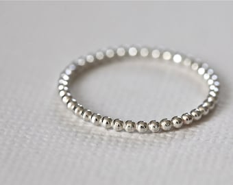 beaded ring, stackable ring, staking ring, textured ring, skinny ring, dainty ring - sterling silver bead ring