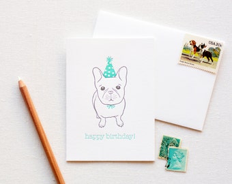 Happy Birthday French Bulldog Letterpress Card
