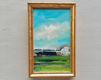 Beach Cottage Painting- Beach - Sailboats- Framed- Painting - Original Painting- 9 x 5-3/4 approx. inch - including Frame - Fine Art