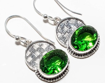 Green Peridot Gemstone Handmade Jewelry Earrings 1.76"