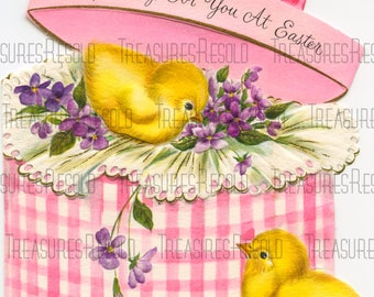 Retro Chicks In A Hat Box Easter Card #657 Digital Download